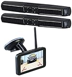 Lescars Auto Kamera: Solar-Funk-Front- und Rückfahrkamera mit Full HD und 5' Monitor (Funk Rückfahrkameras mit Monitoren, Pkw Kamera, Wohnmobil)
