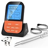 Grillthermometer Kabellos Fleischthermometer Funk Bratenthermometer Digital Magnetisch mit Timer LCD Display 2 Sonde Kerntemperatur Thermometer Steak Backofen Garten BBQ Camping Grill Zubehör (Orange)