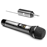 TONOR Drahtloses Mikrofon, UHF Metall Kabelloses Handmikrofon System mit wiederaufladbarem Receiver, 1/4 “ Ausgang für Verstärker, PA-System, singende Karaoke Maschine, 60m (TW620), Grau