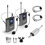 Hotec Dual UHF Kabelloses Headset Mikrofon/Lavalier-Mikrofon mit Bodypack-Transmitter und Mini-Empfänger 6,35 mm Ausgang, für Live-Auftritte, unterstützt Telefon