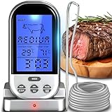 Retoo Grillthermometer Digitales Thermometer Kabellos, Bratenthermometer, Fleischthermometer Ofenthermometer für Grill, Backen, Braten, BBQ, Temperaturbereich bis 250°C, Ofensonde 1M