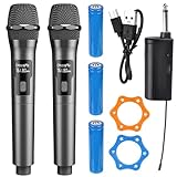 HOSPAOP Mikrofon Kabellos, Dual Funkmikrofon Wireless Microphone Set mit Wiederaufladbarem Empfänger, Drahtloses Mikrofon für Karaoke, Hochzeit, Party, Vortrag, Gesang